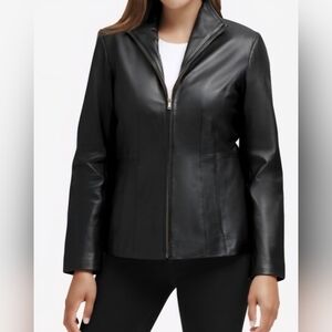 Cole Haan Women’s Wing Collar Leather Jacket in Black Lambskin Leather size 4